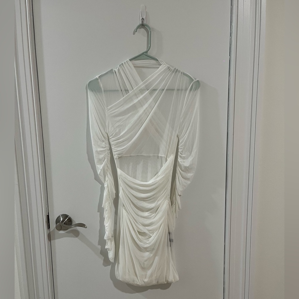 MOXEY RUCHED MESH MINI DRESS SER.O.YA , white dress